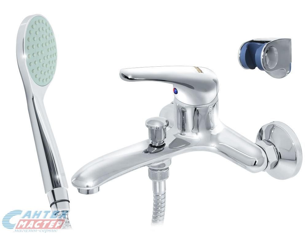 Смеситель для ванны/душа Варион MB однорычажный, керамический, настенный, излив фиксированный 210 мм, с гибким шлангом, душем/лейкой, латунь, цвет хром, длинный, универсальный, горизонтальный, рычажный, кран, комплект, сантехника, размер