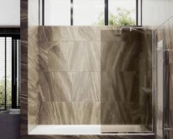 Душевая шторка на ванну MaybahGlass, 140х50 см, бронзовое матовое стекло/профиль узкий, цвет хром, фиксированная, закаленное стекло 8 мм, плоская/панель, правая/левая, правосторонняя/левосторонняя, универсальная