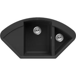Мойка кухонная Omoikiri Sakaime 105C-BL, две чаши, 57,5х105,7 см, врезная, из искусственного гранита (Tetogranit), угловая/ассимметричная, цвет черный, без отверстия под смеситель, с крылом слева,, слив-перелив, врезная в столещницу, для кухни