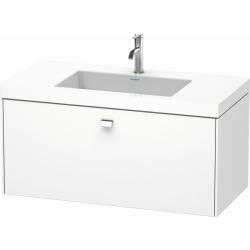 Тумба c раковиной Duravit Brioso, 100х48х50,2 см, подвесная, 1 выдвижной ящик, ДСП, цвет: белый матовый/хром /Vero Air, мебельная, прямоугольная, цвет белый, фарфоровая, 1 отверстие под смеситель, без перелива