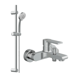 Комплект смесителей Cersanit с душевым гарнитуром для ванной 2 в 1: смеситель BRASKO и душевой гарнитур VIBE, однорычажный, излив короткий, фикстрованный, керамический, латунь, нержавеющая сталь