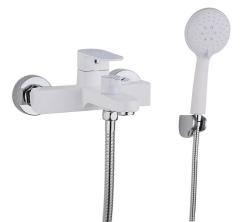 Смеситель для ванны/душа VIEIR, настенный, однорычажный, неповоротный, керамический, длина излива 186 мм, латунь, цвет белый/хром