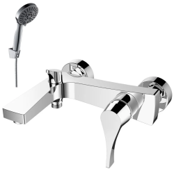 Смеситель для ванны/душа Rossinka, однорычажный, настенный, керамический, неповоротный, с коротким изливом 167 мм, латунь, цвет хром, для ванной