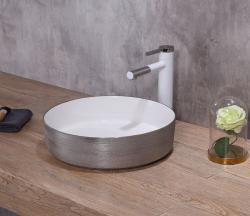 Раковина для ванной CeramaLux NC C1054-1 36х14х36 накладная, круглая, керамическая/фарфоровая, цвет белый/серебро, без отверстия под смеситель, без слива-перелива
