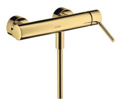 Смеситель для душа Axor Starck, однорычажный, с круглой рычаговой рукояткой, керамический, настенный, внешнего/наружнего монтажа, без излива, без шланга/лейки, латунь, цвет полированное золото, на 2 отверстия