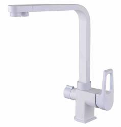 Смеситель для кухни/мойки ZorG ZR 334, под фильтр, однорычажный, поворотный, керамический картридж, длина излива 220 мм, латунь, цвет белый