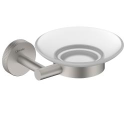 Мыльница Lemark Beluga с держателем, настенная, нержавеющая сталь/стекло матовое, круглая, для душа/мыла, в ванную комнату, под кусковое мыло, цвет брашированный никель LMA-8031S-BN