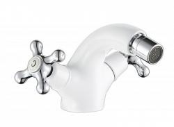 Смеситель для биде Cezares Retro, двухвентильный, низкий, длина излива 109 мм, неповоротный, керамический, латунь, цвет белый матовый/хром, без донного клапана