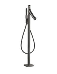 Смеситель для ванны Axor Starck Organic термостатический, напольный, неповоротный, латунный, длина излива 17,5 см, цвет полированный черный хром, с душевым шлангом/держателем/лейкой