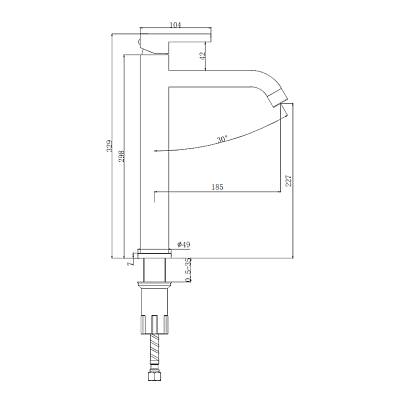 Смеситель для раковины/умывальника Splenka S221.15.05 высокий, однорычажный, неповоротный, фиксированный излив, длина 185 мм, высота 227 мм, нержавеющая сталь, цвет сатин