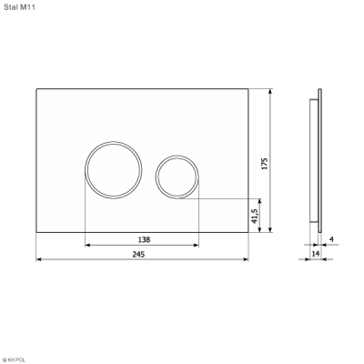 Кнопка смыва KK-POL Metal Slim Orbis прямоугольная, цвет медь, нержавеющая сталь, клавиша управления для сливного бачка, инсталляции унитаза, двойная, механическая, панель, универсальная, размер 245х175х4 мм