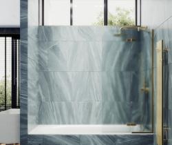 Душевая шторка на ванну MaybahGlass, 140х99 см, сатиновое стекло/профиль золото, поворотная, закаленное стекло 6 мм, плоская/панель, правая/левая, правосторонняя/левосторонняя, универсальная