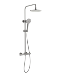 Душевая система Aquatek Европа с термостатом, 883-1383 мм, цвет оружейная сталь, комплект: термостатический смеситель/тропический душ (с верхней лейкой)/лейка/стойка/шланг, латунь