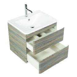 Тумба под раковину BelBagno Albano 70, 70х45х52 см, подвесная, 2 выкатных ящика, МДФ, цвет: древесный узор, шкафчик навесной, механизм доводчика, прямоугольная
