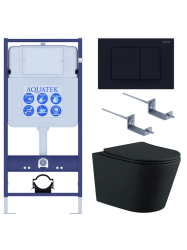 Комплект унитаза с инсталляцией Aquatek Вега (Сет) черный c сиденьем микролифт, с клавишей смыва (кнопкой, клавишей двойного смыва) черная, комплект крепления