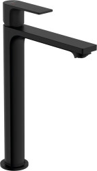 Смеситель для раковины Hansgrohe Rebris E 240 CoolStart, однорычажный, фиксированный излив, длина излива 16,9 см, керамический, латунь, цвет матовый черный, со сливным гарнитуром