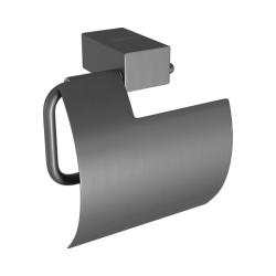Держатель для туалетной бумаги Lemark Smooth Line с крышкой, цвет графит матовый, настенный, нержавеющая сталь, форма квадратная, для туалета/ванной, бумагодержатель 9726012