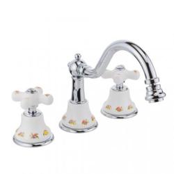 Смеситель для биде Migliore Provance, двухвентильный, на 3 отверстия, поворотный, длина 190 мм, керамический, латунь, цвет хром/белый с декором