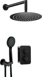 Душевая система встраиваемая Deante BOX, цвет черный, комплект: термостатический смеситель/тропический душ (с верхней лейкой)/лейка/держатель лейки/шланг, латунь