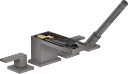 Смеситель для ванны Axor MyEdition на борт ванны двухвентильный, без панели, фиксированный, латунный, длина излива 15,1 см, керамический, цвет шлифованный черный хром, с душевым шлангом/лейкой, на 4 отверстия