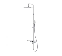 Душевая система Raglo R60.24 со смесителем, высота 1100-1530 мм цвет хром, комплект: однорычажный смеситель/излив/тропический душ прямоугольный (с верхней лейкой)/лейка/стойка/шланг, латунь