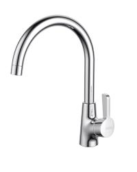 Смеситель для кухни/мойки D&K Rhein Schiller, однорычажный, высокий, керамический, с поворотным изливом, длина 20 см, латунь, цвет хром, кухонный