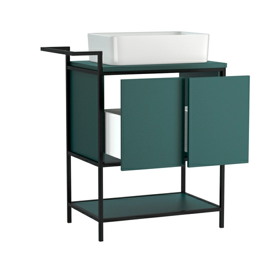 Тумба под раковину Cersanit BOTANIQUE 80 для CREA 50, напольная, цвет зеленый, 2 выдвижных ящика, с полкой, система плавного закрывания, прямоугольная