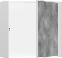 Полка Hansgrohe XtraStoris Rock 300/300/140, с дверью для облицовки плиткой, размер 30х30х14 см, встраиваемая в нишу, дверца распашная, форма прямоугольная, цвет матовый белый, нержавеющая сталь, встроенная/настенная, шкаф/короб
