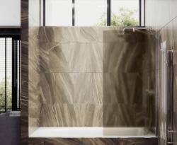 Душевая шторка на ванну MaybahGlass, 140х80 см, бронзовое матовое стекло/профиль широкий, цвет хром, фиксированная, закаленное стекло 8 мм, плоская/панель, правая/левая, правосторонняя/левосторонняя, универсальная