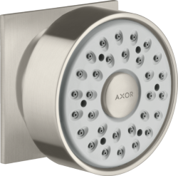 Форсунка душевая Axor 1jet боковая, настенного монтажа, квадратная, с 1 режимом, размер 6,6х6,6 см, металлическая, цвет под сталь, в стену, для душа/ванной/душевой кабины
