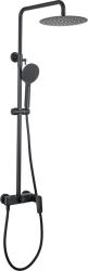 Душевая система Aquatek Вега 794-1114 мм цвет матовый черный, комплект: однорычажный смеситель/тропический душ (с верхней лейкой)/стойка/лейка/шланг, настенный монтаж