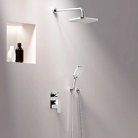 Душевая система Damixa Gala встраиваемая, цвет хром, комплект: смеситель/тропический душ прямоугольный (с верхней лейкой)/лейка/шланг, латунь/ABS-пластик/ПВХ, скрытого монтажа 