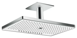 Верхний душ Hansgrohe Rainmaker Select 460 3jet EcoSmart, потолочный монтаж, прямоугольный, с 3 режимами: Rain, RainStream, MonoRain, размер 46,6х30 см, нержавеющая сталь/стекло, цвет хром/белый