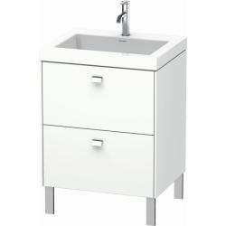 Тумба c раковиной Duravit Brioso, 60х48х70,1 см, напольная, 2 выдвижных ящика, ДСП, цвет: белый матовый/хром /Vero Air, мебельная, прямоугольная, цвет белый, фарфоровая, без отверстия под смеситель, без перелива