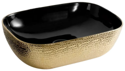 Раковина для ванной CeramaLux NC D1333H022 45,5х13,5х32,5 накладная, прямоугольная, керамическая/фарфоровая, цвет черный/золото, без отверстия под смеситель, без слива-перелива