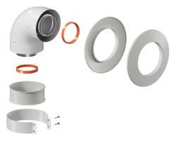 Отвод дымохода коаксиальный Okseler D60/100 промежуточный 90°, для дымохода, хомут в комплекте