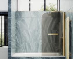 Душевая шторка на ванну MaybahGlass, 140х60 см, бронзовое матовое стекло/профиль золото, поворотная, закаленное стекло 6 мм, плоская/панель, правая/левая, правосторонняя/левосторонняя, универсальная