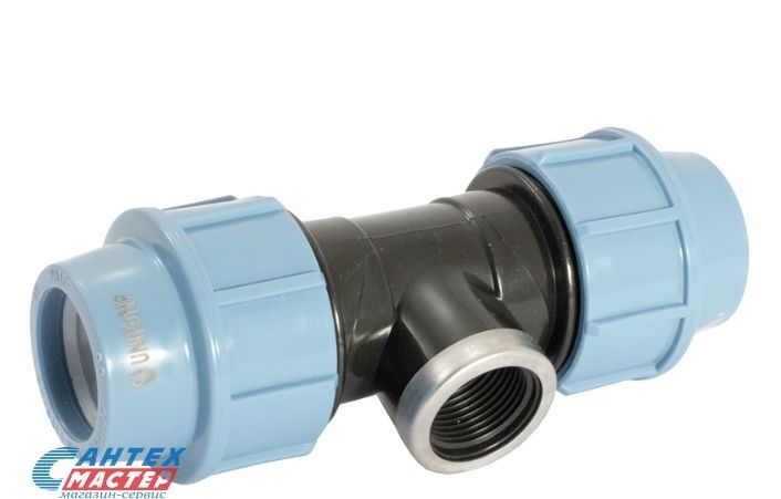 Тройник ПНД 25x1/2" вр  Unipump, переходной, пластиковый, полипропилен, пэ, фитинг компрессионный (обжим) для труб