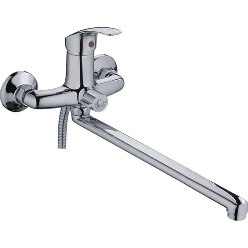 Смеситель для ванны/душа HAIBA CRON однозахватный, хромированный, настенный, излив длинный 435 мм, поворотный, силумин, цвет хром