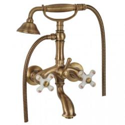 Смеситель для ванны/душа Migliore Provance, настенный, двухвентильный, неповоротный, длина 100 мм, керамический, латунь, цвет бронза/белый с декором