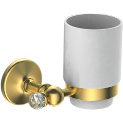 Стакан Art&Max Antic Crystal, с держателем, настенный, латунь/стекло, форма округлая, для зубных щеток в ванную/туалет/душевую кабину, цвет золото