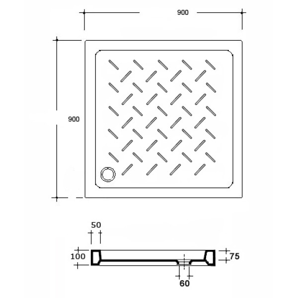 Душевой поддон RGW CER CR, 90х90х10 см, квадратный, керамический, низкий, цвет: графит, с антискользящим покрытием, с бортиком, литой, литьевой, для душа