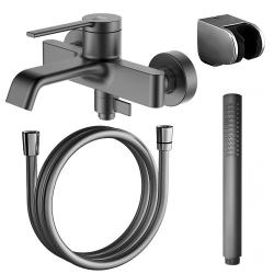 Смеситель для ванны/душа Azario VINCENTE, однорычажный, настенный, неповоротный, латунь, длина излива 163 мм, керамический, цвет графит