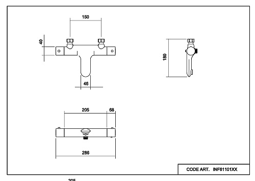 Смеситель для ванны/душа Abelsberg Perfecta термостатический, настенный, излив фиксированный 100 мм, без шланга и лейки, латунь, цвет космическая сталь