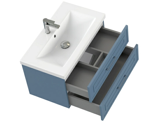 Тумба под раковину Cersanit CLASSIC 80 для COMO 80, подвесная, цвет голубой матовый, 2 выдвижных ящика, прямоугольная