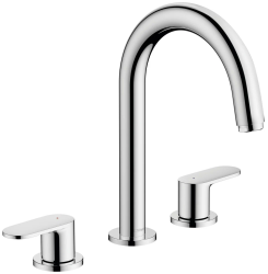 Смеситель для раковины Hansgrohe Vernis Blend, двухвентильный, фиксированный излив, длина излива 16,6 см, керамический, латунь, цвет хром, с донным клапаном, на 3 отверстия