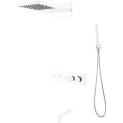 Душевая система Boheme Fusion, встраиваемая, цвет белый матовый, комплект: термостатический смеситель/излив/тропический душ (с верхней лейкой)/лейка/шланг, встраиваемый (скрытый) монтаж