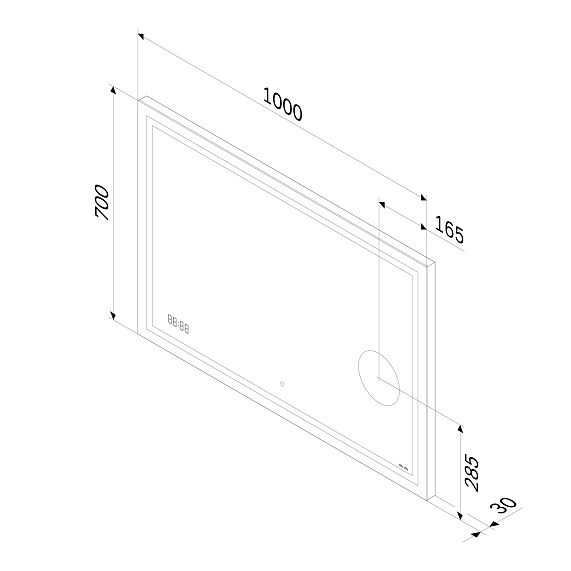 Зеркало Am.Pm Gem 1000х700х30 см с LED/ЛЕД-подсветкой, прямоугольное, с ИК- сенсором, выключатель сенсорный, с часами, с косметическим зеркалом