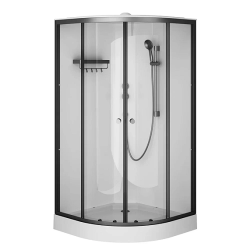 Душевая кабина AM.PM X-Joy 100x100 см поддон низкий, четверть круга/угловая, стекло прозрачное 4 мм, заднее белое, с верхним душем, профиль черный матовый, без гидромассажа, с крышей