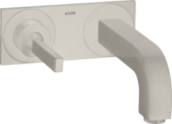 Смеситель для раковины/умывальника Axor Citterio, однорычажный с тонкой рукояткой, настенный/встраиваемый, скрытого монтажа, фиксированный излив, длина излива 16 см, керамический, латунь, цвет под сталь, с панелью, незапираемый сливной набор